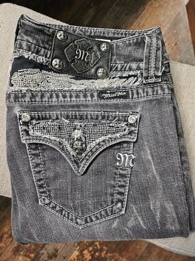 Miss Me Black-Grey Embellished Bootcut Jeans
